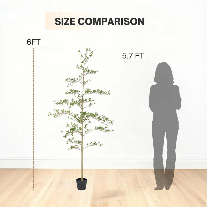 6ft Artificial Olive Tree, Realistic Faux Potted Plant in Black Pot, Indoor & Covered Outdoor Decorative Tree for Living Room and Office, 1pc/set