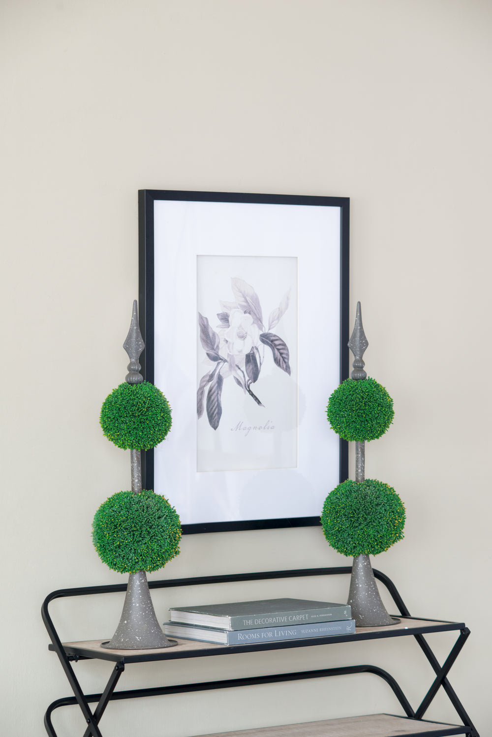 D7x26.5' Artificial Two-Tiered Boxwood Sphere Topiary on Metal Spire Media 5