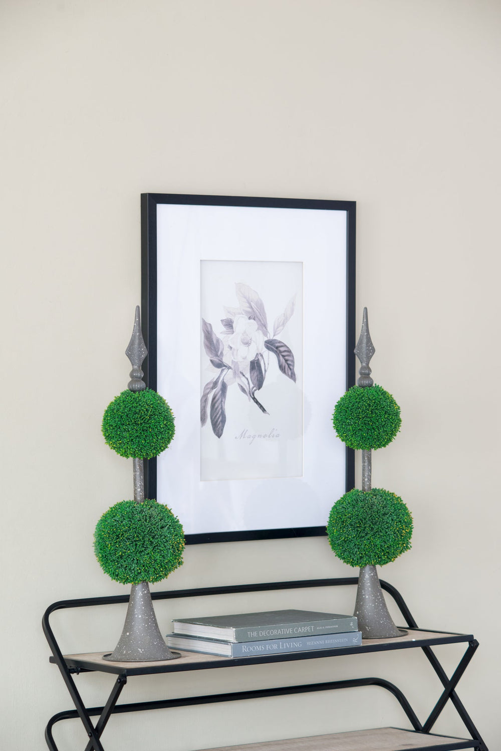 D7x26.5' Artificial Two-Tiered Boxwood Sphere Topiary on Metal Spire Media 5