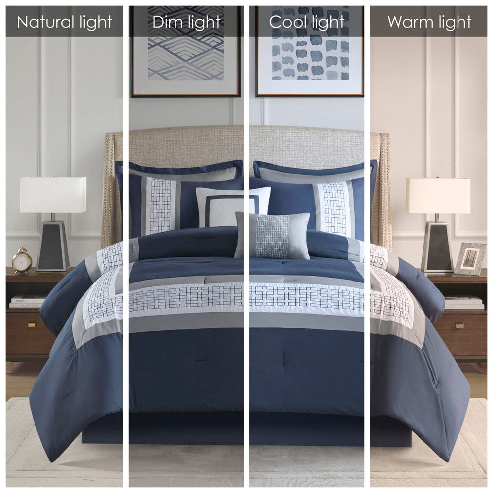 8 Piece Embroidered Comforter Set Navy King Media 16