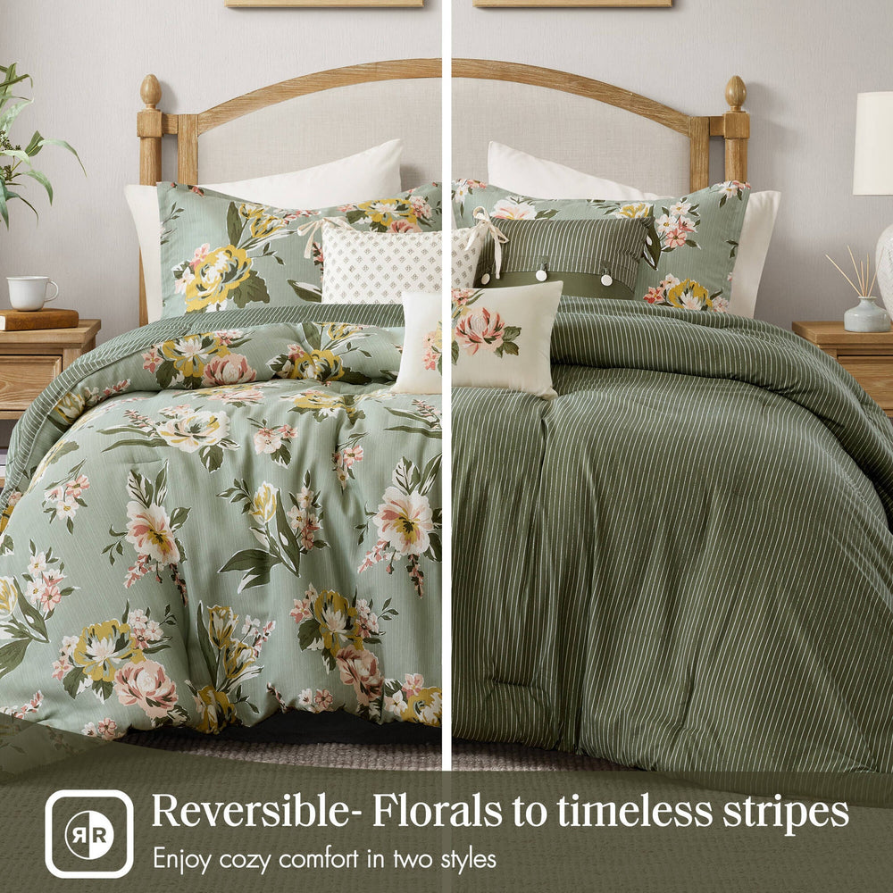7-Piece King Vin  Floral Comforter Set, Green Media 11