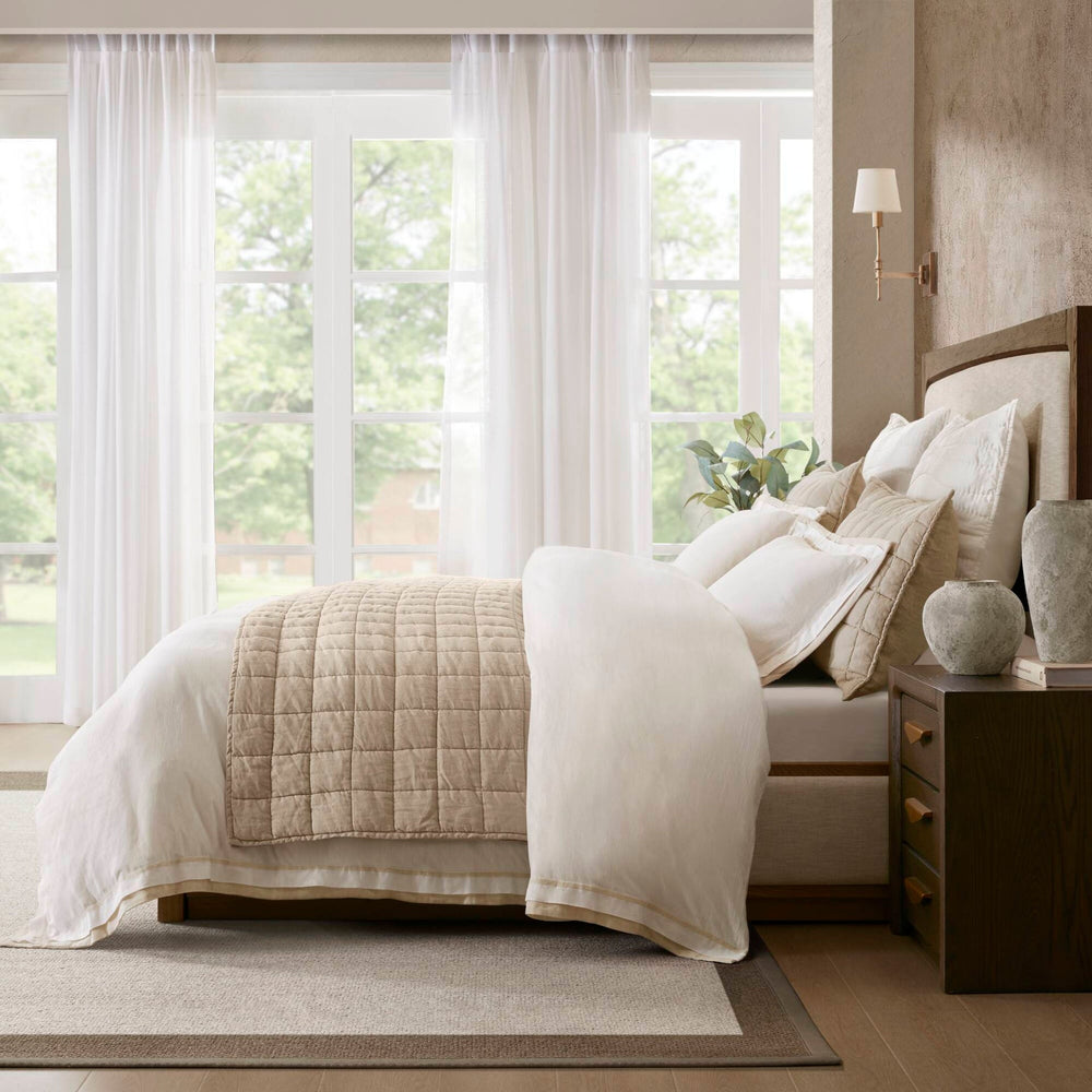 3 Pieces Full/Queen Duvet Cover Set,White+Beige Media 14