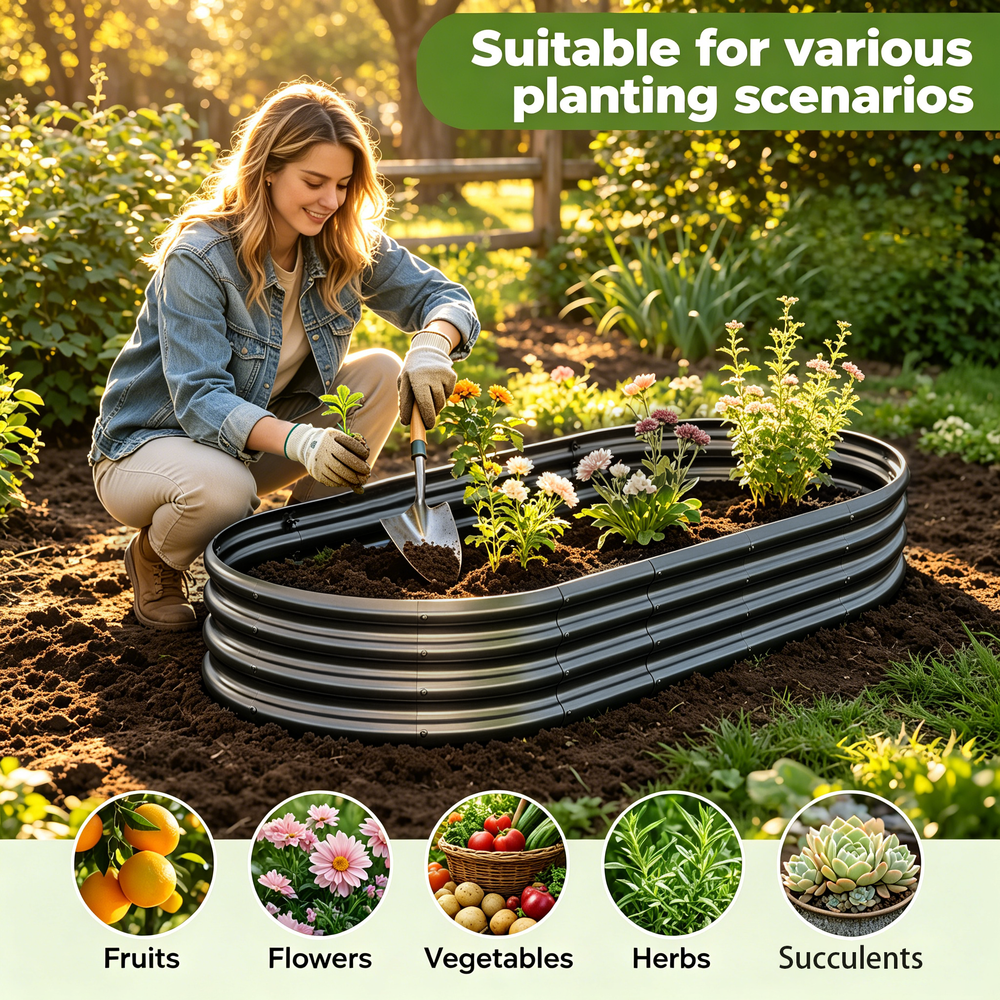 Galvanized Raised Garden Bed 8x4x1ft - Heavy Duty Metal Planter Box for Vegetables, Herbs & Flowers, Rust-Proof Outdoor Garden Bed with Large Capacity, Black, 2PCS Media 9