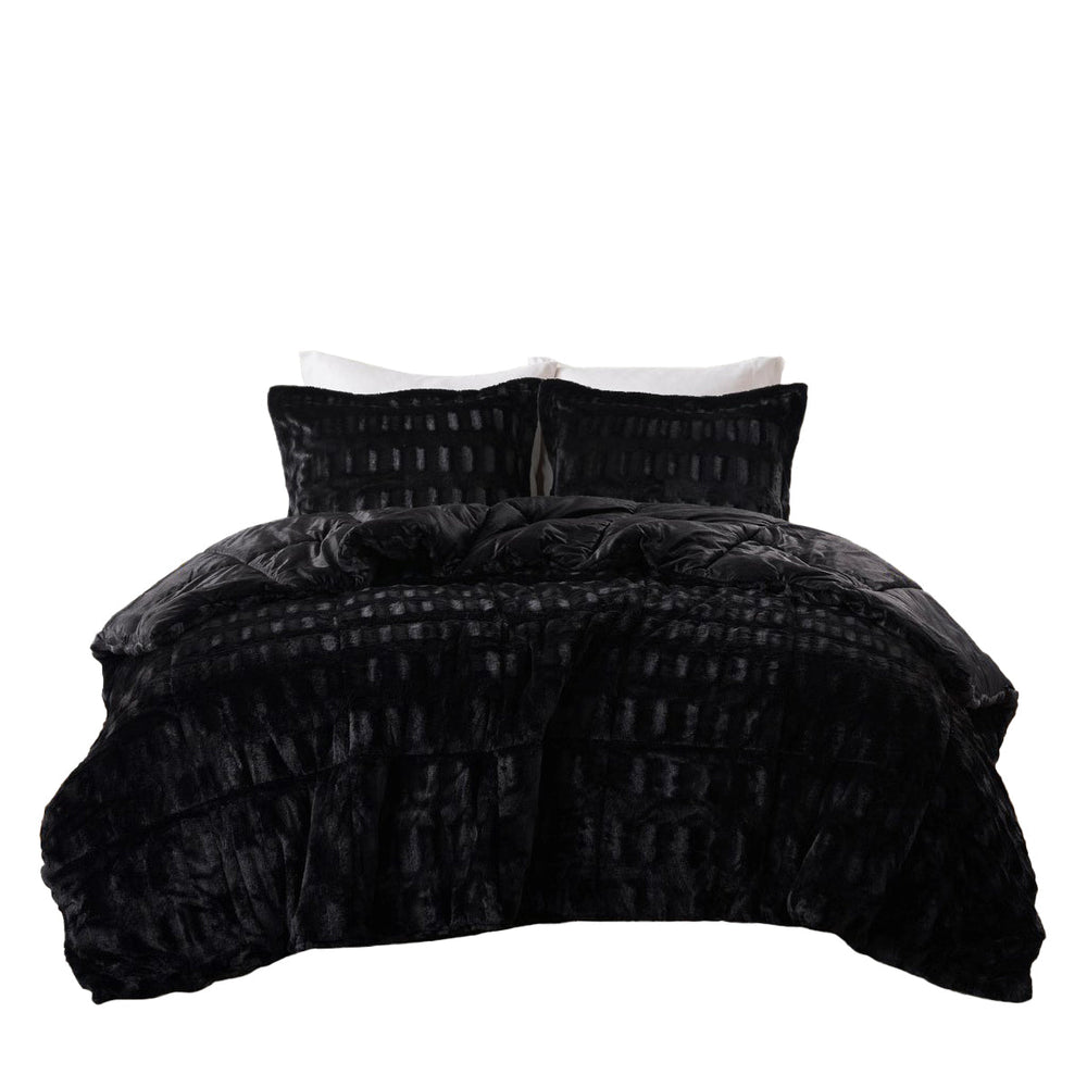 2 PCS Twin/Twin XL Solid Faux Fur Comforter Mini Set Black Media 7