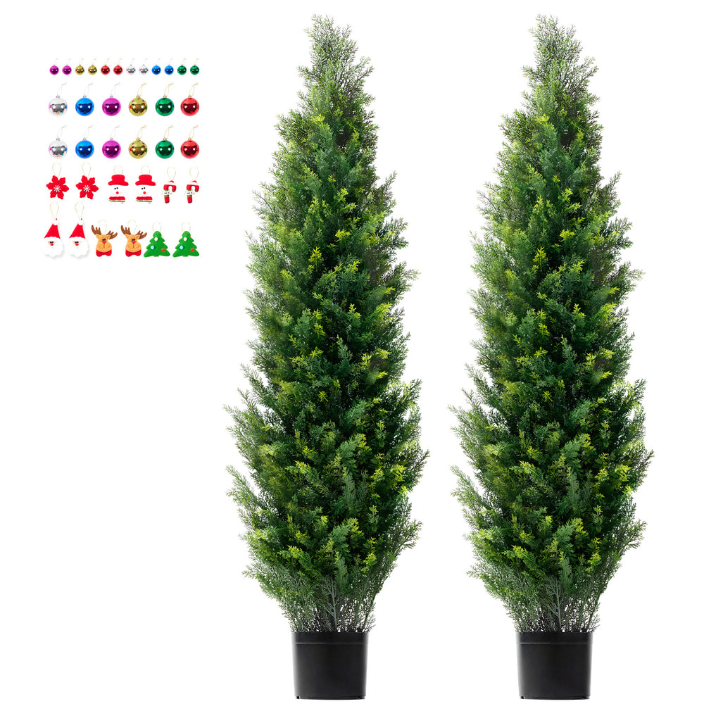 2 Pack 5' Artificial Cedar Topiary Tree Faux Plant UV Decor In/Outdoor Media 7