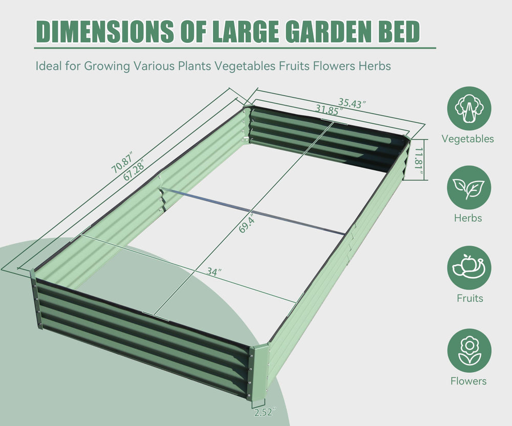 6x3x1ft Galvanized Raised Garden Bed, Outdoor Planter Garden Boxes Large Metal Planter Box for Gardening Vegetables Fruits Flowers, Green Media 8