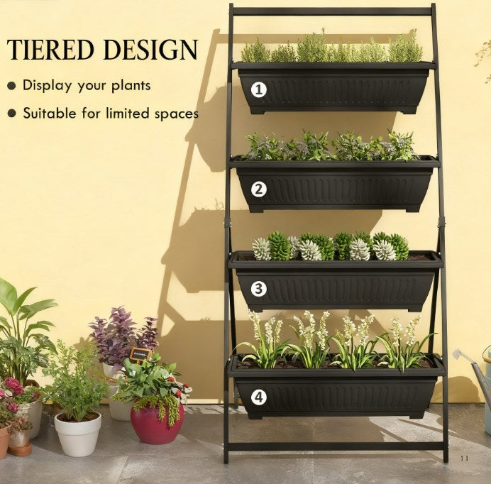 Outdoor Plant Stand Grow Container for Vegetable & Flowers,4-Tier Vertical Raised Garden Planter with 4 Boxes Media 6