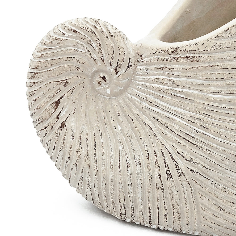 8.5x5.5x6.3' Sand and Cement Nautilus Shell Planter with Textured Beige Finish Media 9