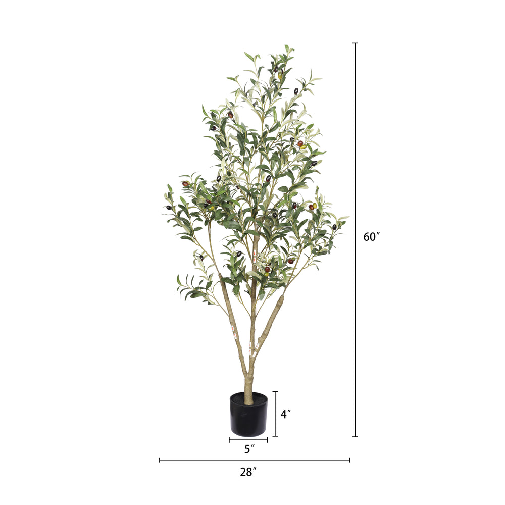 5' Artificial  Olive Tree in Black Plastic Pot, 1pc/set Media 5