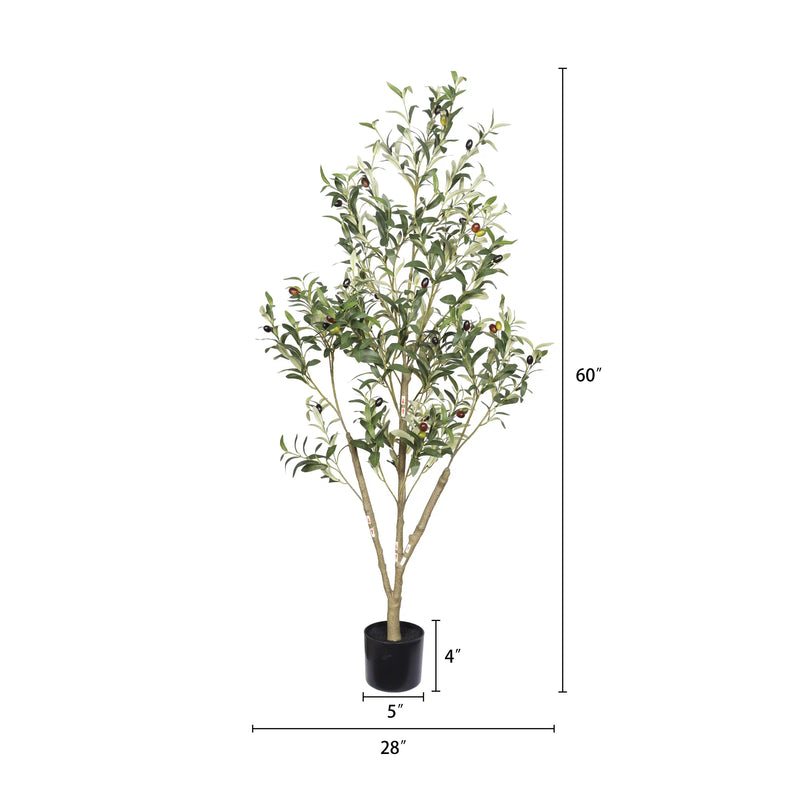 5' Artificial  Olive Tree in Black Plastic Pot, 1pc/set