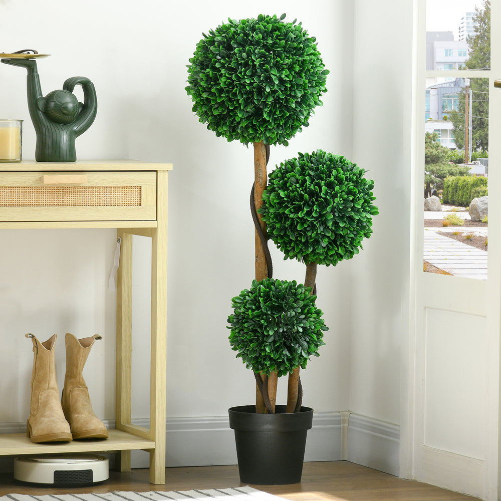 HOMCOM 3.5ft/43.25' Artificial 3 Ball Boxwood Topiary Tree with Pot, Indoor Outdoor Fake Plant for Home Office, Living Room Decor Media 9