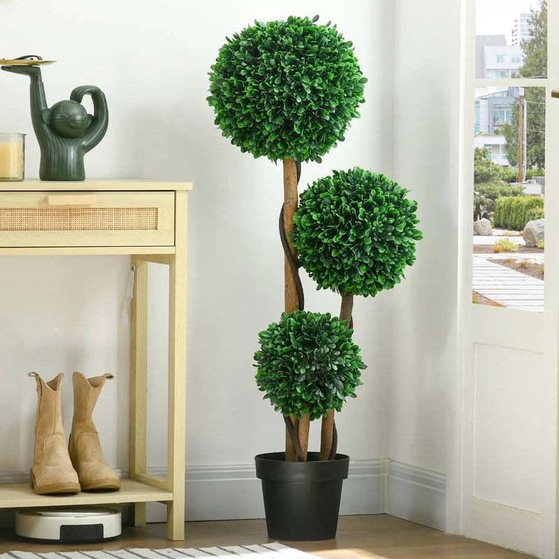 3.5ft/43.25' Artificial 3 Ball Boxwood Topiary Tree with Pot, Indoor Outdoor Fake Plant for Home Office, Living Room Decor