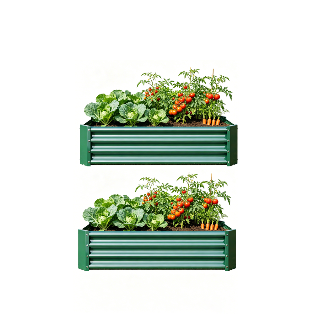 2PCS Green 4×2×1ft Metal Raised Garden Bed, Rectangle Raised Planter for Flowers Plants, Vegetables Herb Media 1