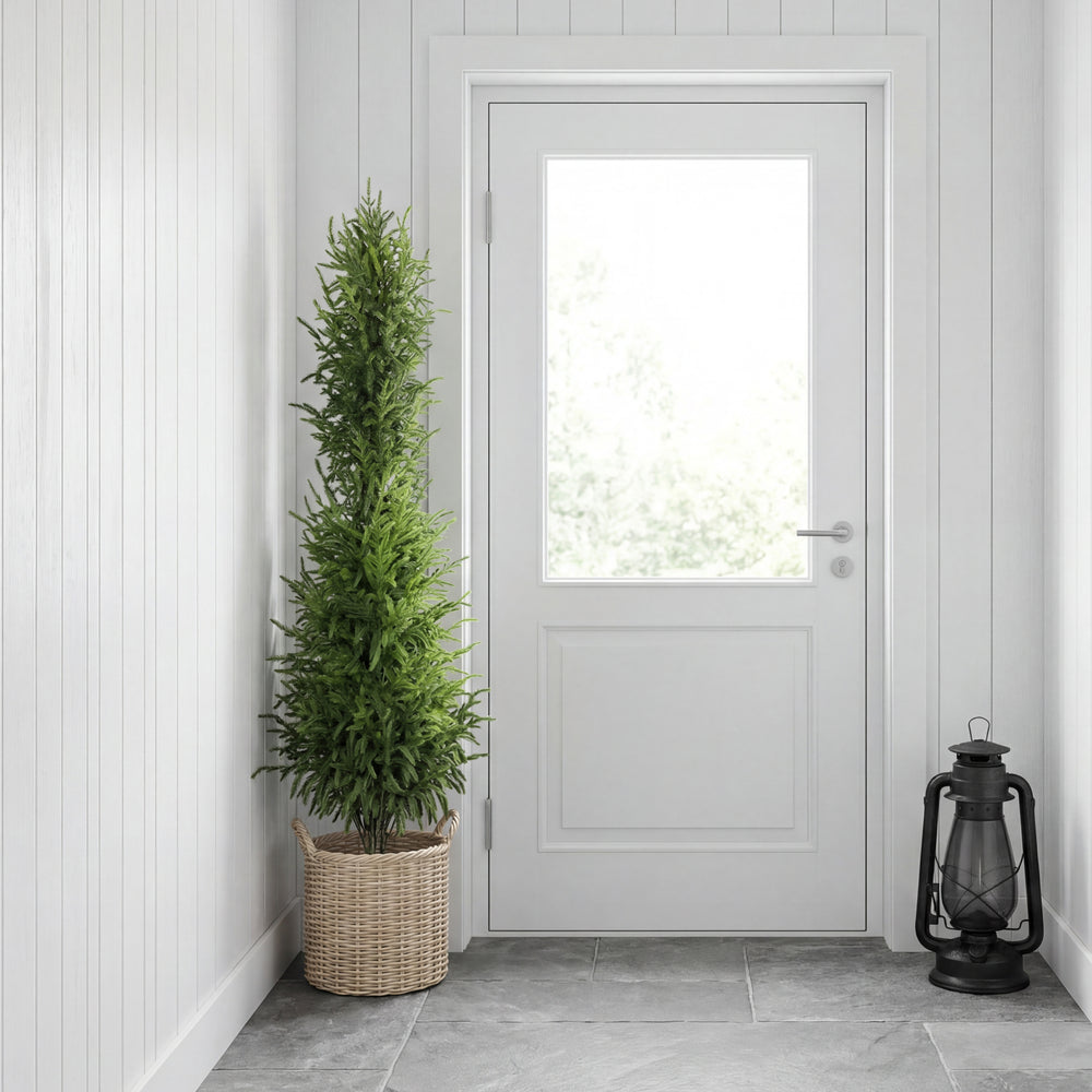 5' Artificial Real Touch Pine Tree with Black Plastic Pot, 1pc/set Media 2