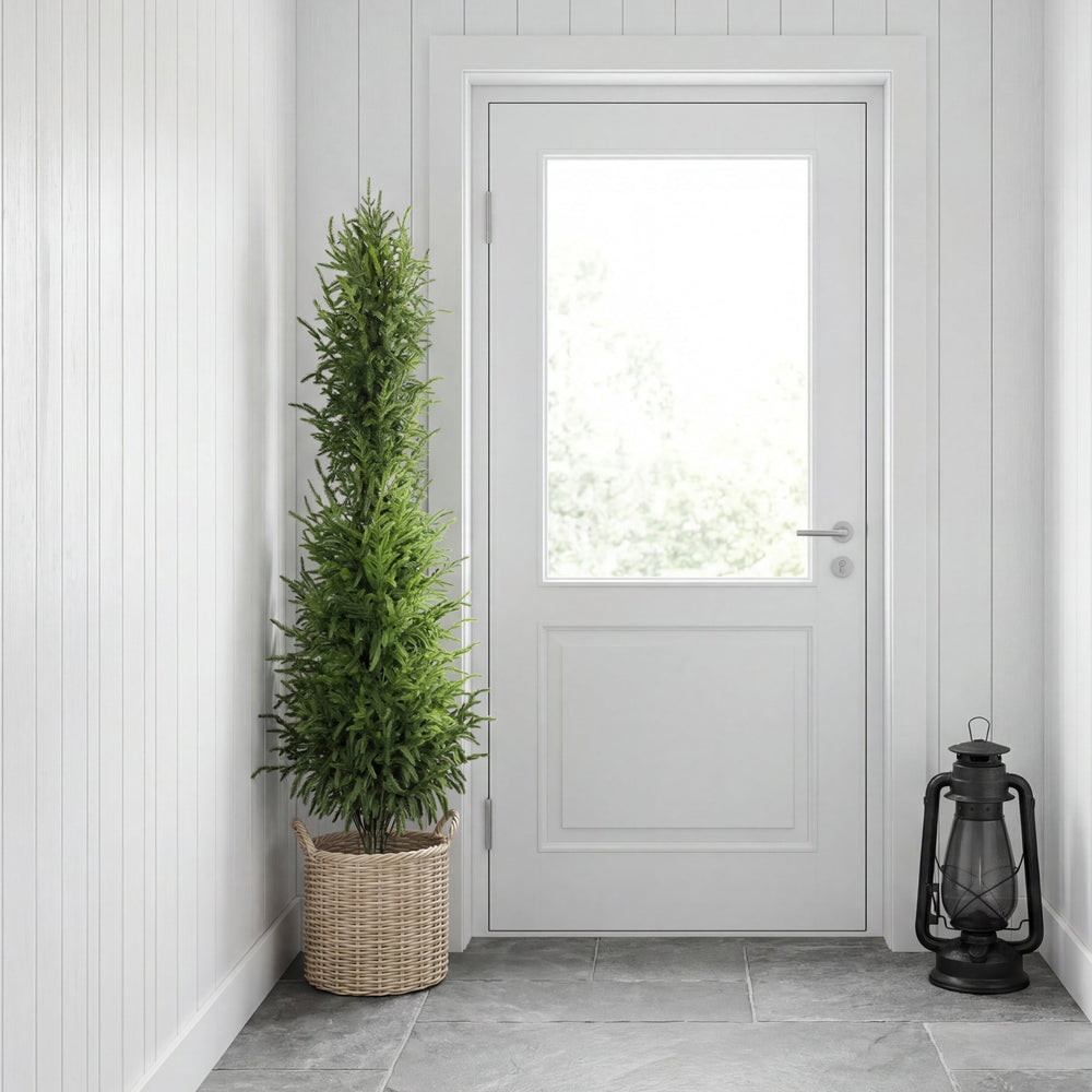 5' Artificial Real Touch Pine Tree with Black Plastic Pot, 1pc/set Media 2