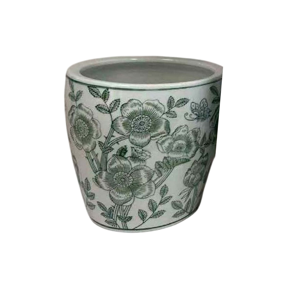 Kerry Accent Planter Pot Set of 4, Green Floral Pattern, White Ceramic Media 5
