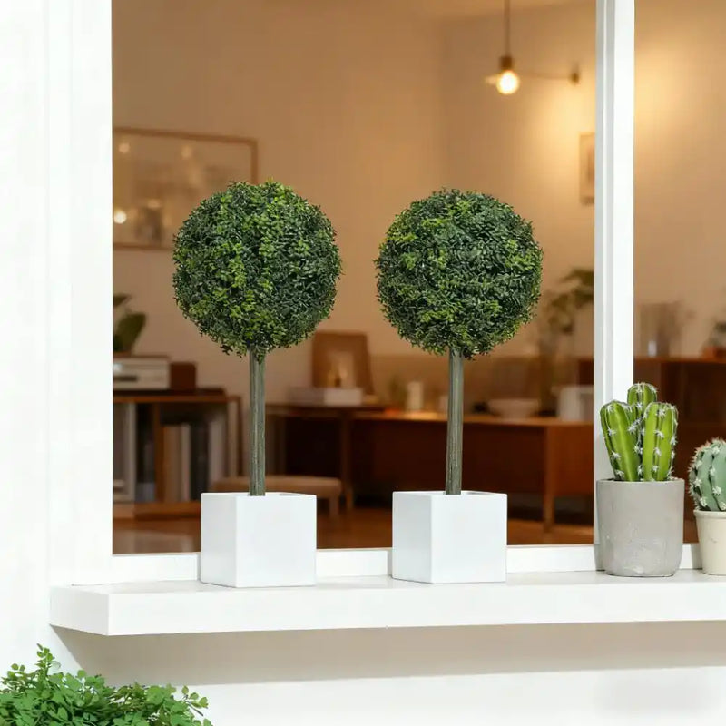 2 pcs Artificial Plants Fake Boxwood Topiary Balls with 114 PE Leaves