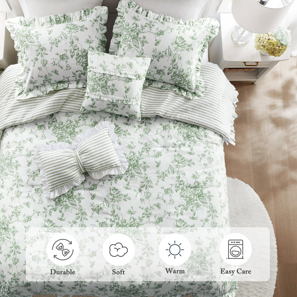 5 Pieces King Comforter Set with Decorative Pillows,Green Media 7