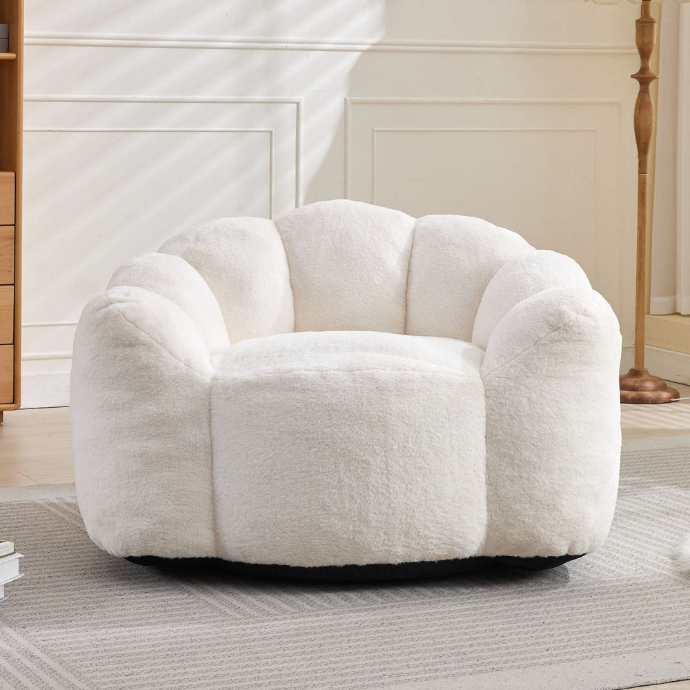 Bean Bag Sofa Faux Fur Lotus Style Ivory White 43.7 Inch No Assembly Media 7