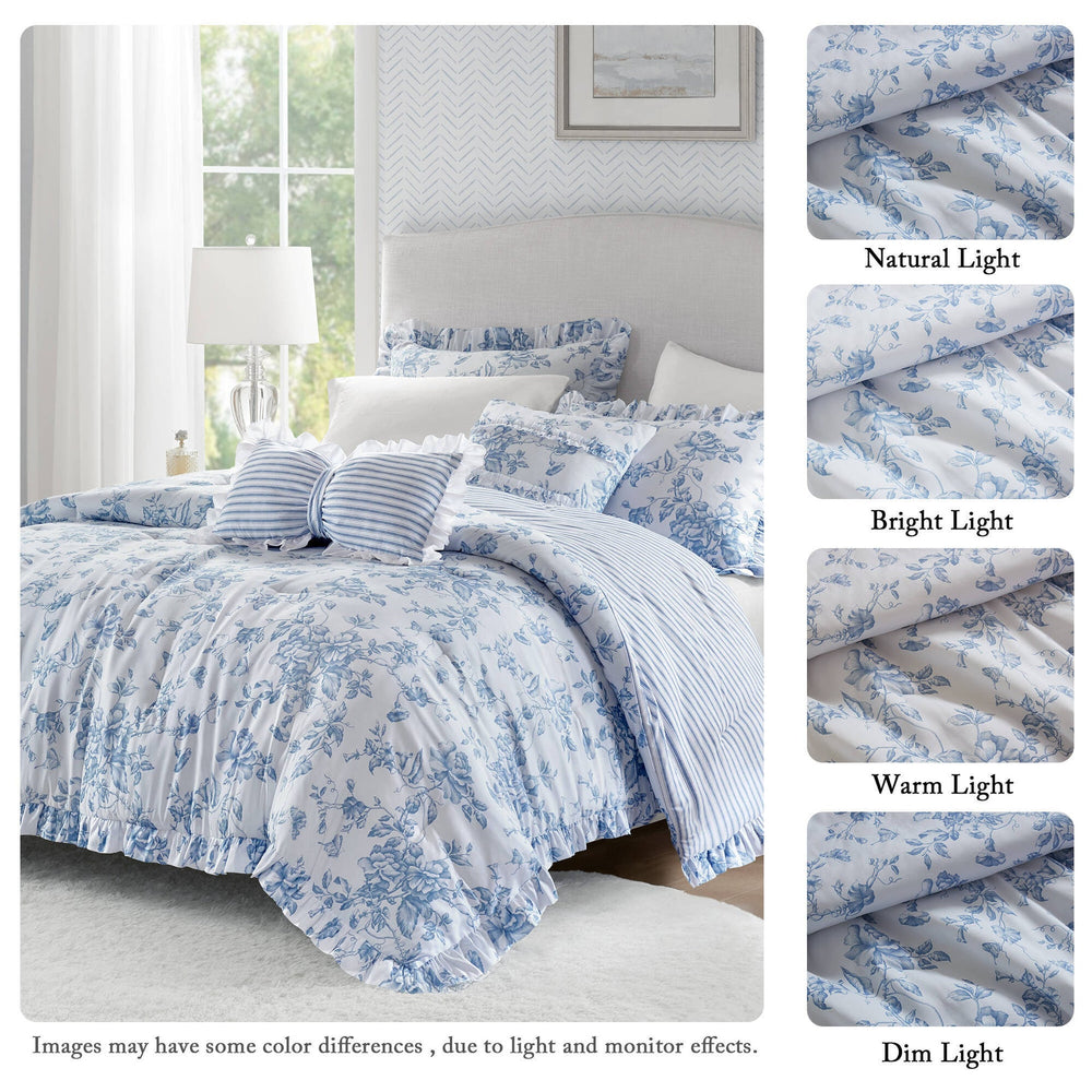 5 Pieces King Comforter Set with Decorative Pillows,Blue Media 4