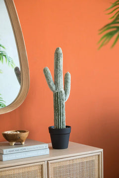 8x5x24.5'H Artificial Saguaro Cactus in Black Pot perspective