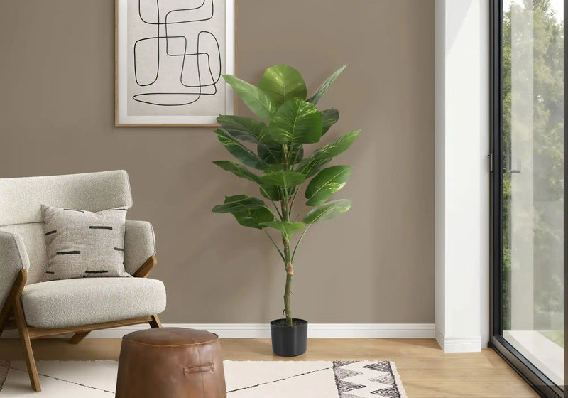 Artificial Plant, 54' Tall, Dieffenbachia Tree, Indoor, Faux, Fake, Floor, Greenery, Potted, Real Touch, Decorative, Green Leaves, Black Pot
