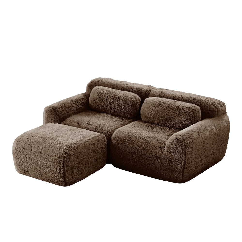 L Shaped Sofa With Chaise Soft Fluffy Plush Fabric For Cozy Living Room And Home Lounge Media 16