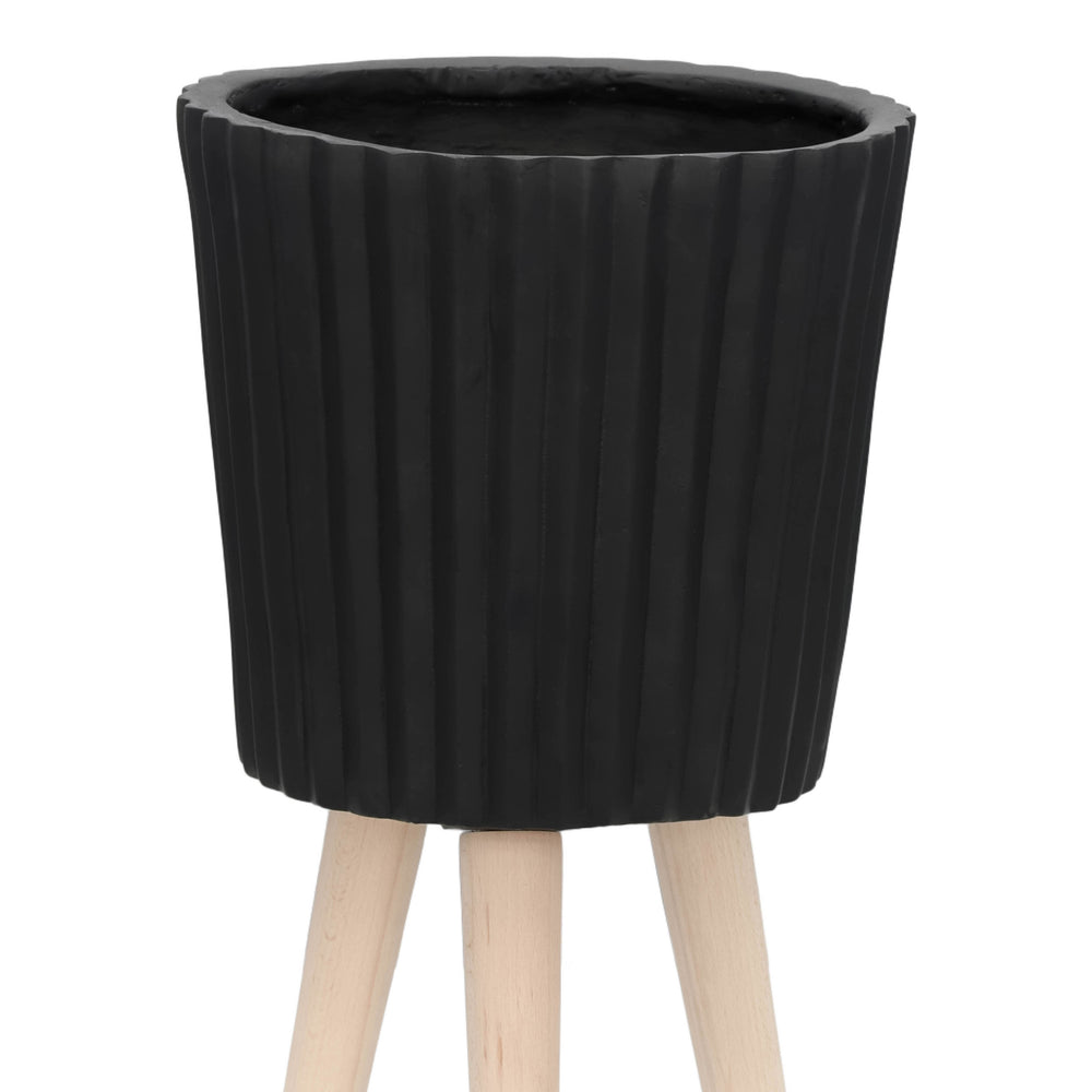 S/2 10/12' RIDGED PLANTER W/ WOOD LEGS, BLACK (KD) Media 7