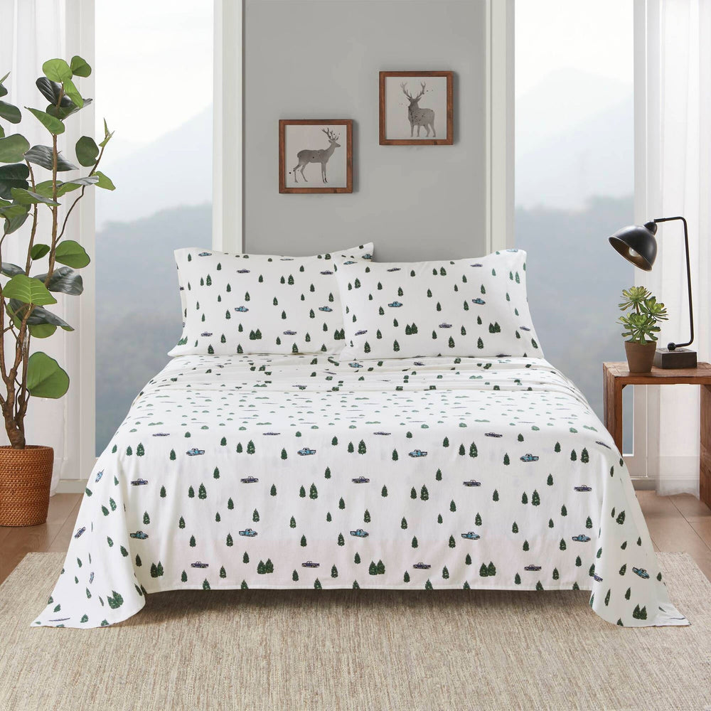 4 PCS Queen Sheet Set Green Trees & Trucks Media 1