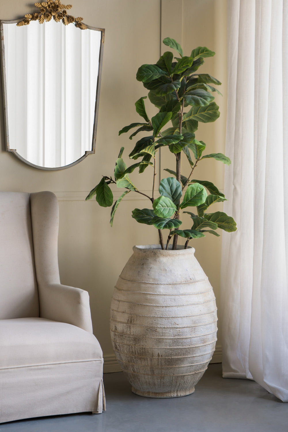 22.5x22.5x30.5' Large Magnesium Flower Pot with Weathered White Finish and Ridged Texture Media 5
