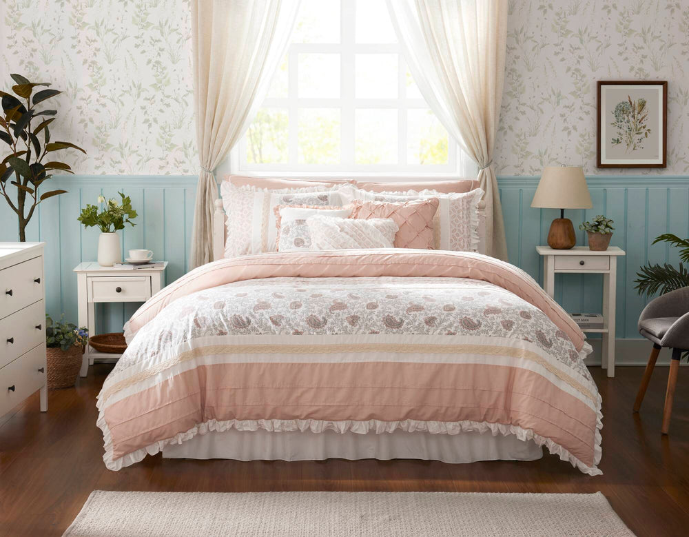 9 Piece Cotton Percale Comforter Set Blush Cal King Media 17