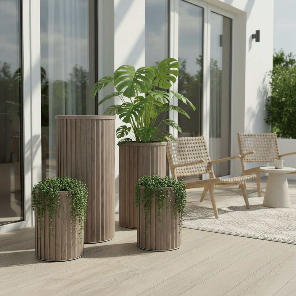 Round Strata Column Planter MD - Ash Brown Media 7