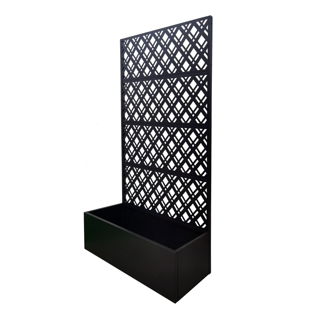 Rhombus Black Metal Planter Raised Garden Bed with Trellis 70.9in H x 43.3in W x 15.8in D for Climbing Plants Flowers Vegetables, Galvanized Iron with Drainage Holes Media 9