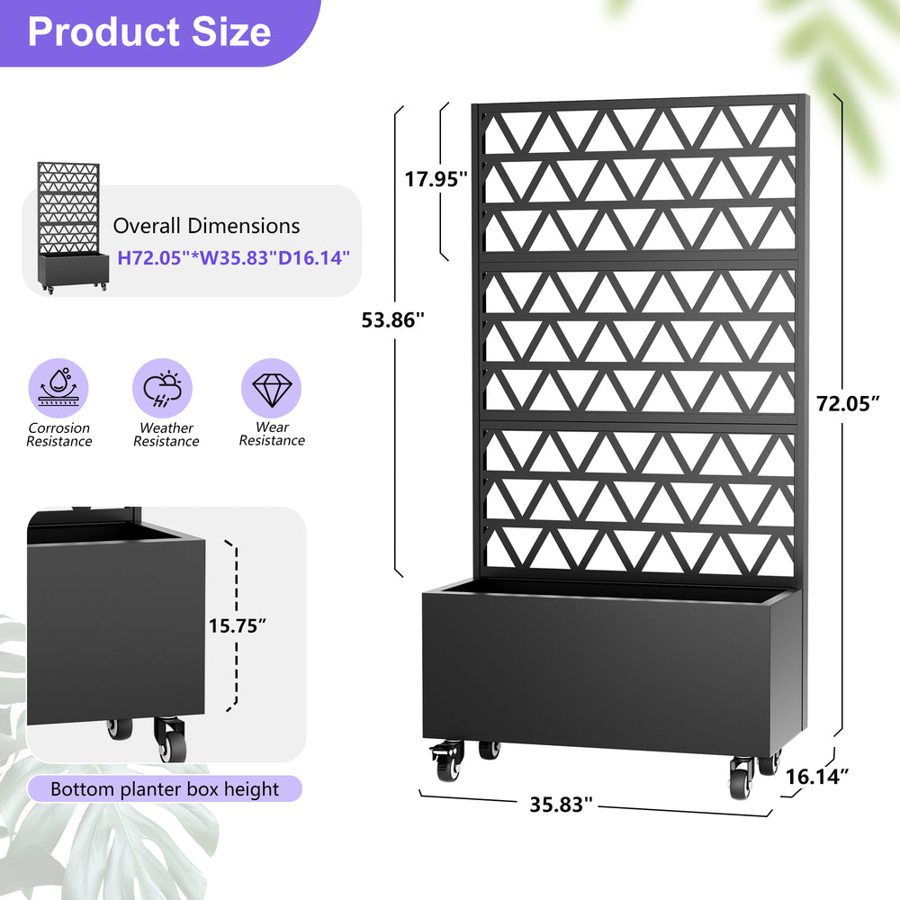 Metal Planter Box with Trellis Raised Garden Bed - 72.05'x35.83'x16.14', Trellis Privacy Screen for Climbing Plants, Vegetables, Vines(Assembly Required) Media 7