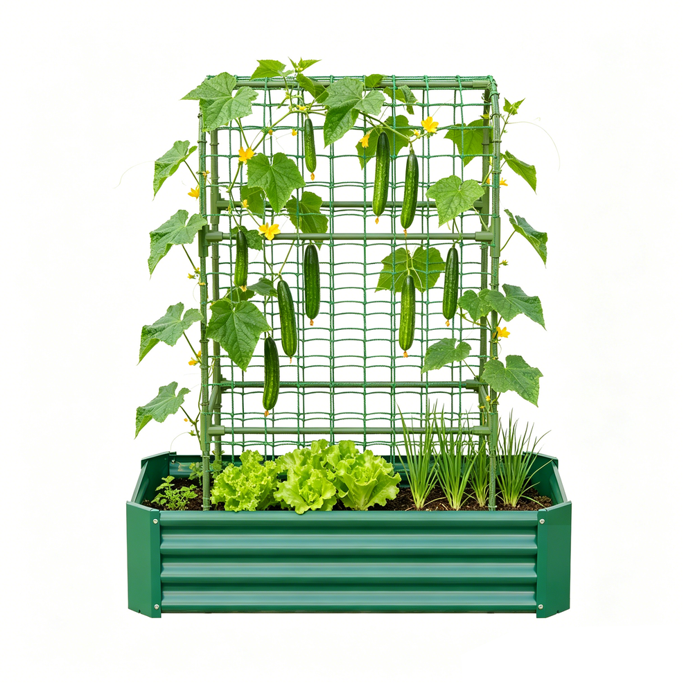 2-in-1 Raised Garden Bed with Trellis - 59' Tall Arch Planter Box for Climbing Plants, Outdoor Galvanized Metal Gardening Bed for Vegetables, Fruits, Flowers (Green, 4x2x1 Ft) Media 13