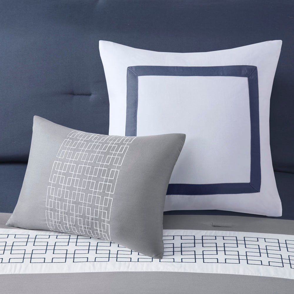 8 Piece Embroidered Comforter Set Navy Queen Media 7