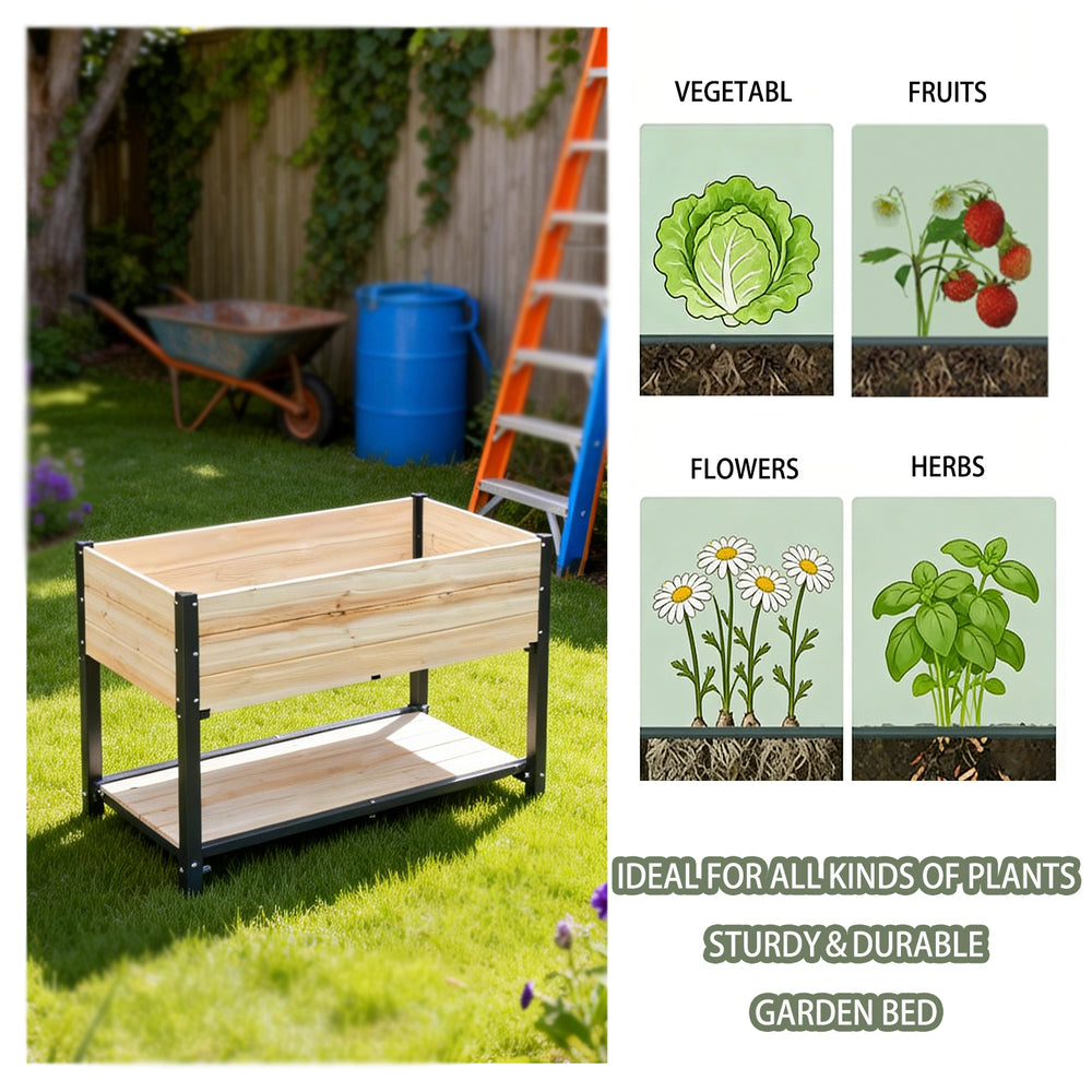 New style:     Solid Wood & Iron Frame Raised Garden Bed - Reversible & Replaceable Wood Panels, No Paint/Formaldehyde, DIY Planter Box for Vegetables, Fruits, Flowers Media 5