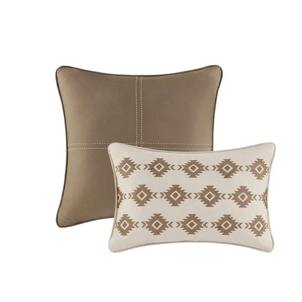 5 Piece Stripe Herringbone Comforter Set with Throw Pillows Brown Full/Queen Media 7