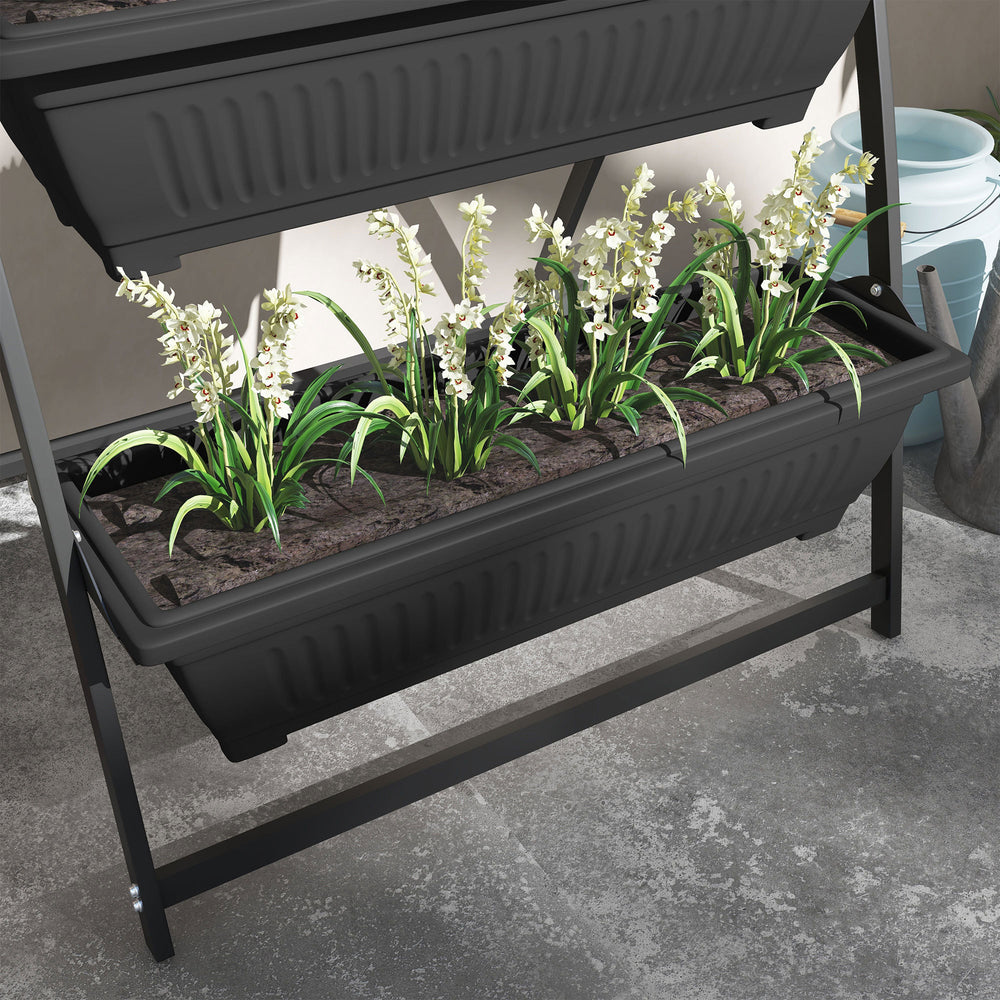 Outsunny Raised Garden Bed, 4 Tier Vertical Garden Planter Set, 4 Outdoor Planter Boxes with Stand, Self Draining Design Elevated Garden for Vegetable, Flowers & Herbs, Black Media 9