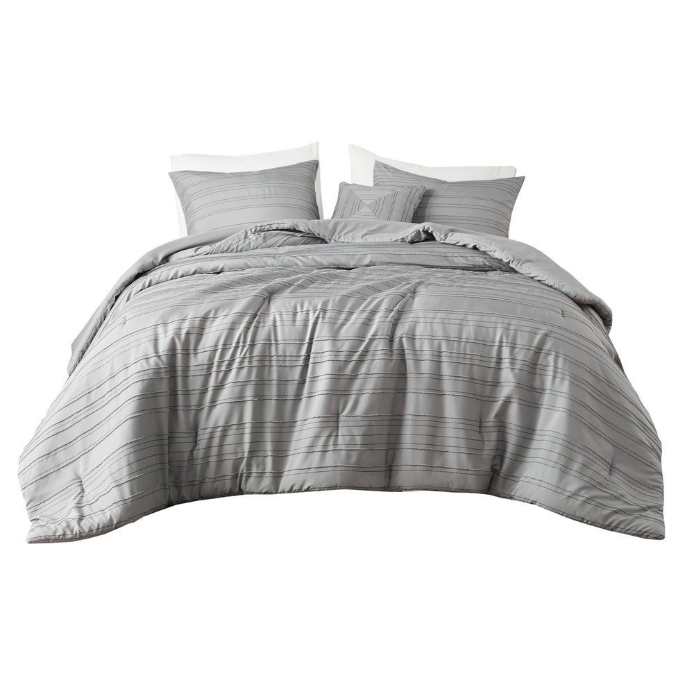 3 PCS Twin/Twin XL Cationic Dyed Clip Jacquard Comforter Set with Throw Pillow Gray Media 11