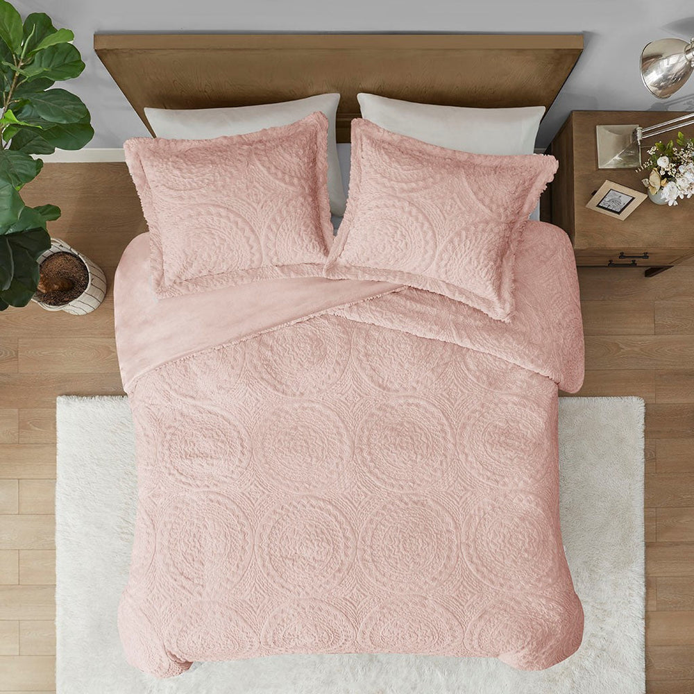 Full/Queen Embroidered Medallion Faux Fur Ultra Plush Comforter Mini Set Media 4