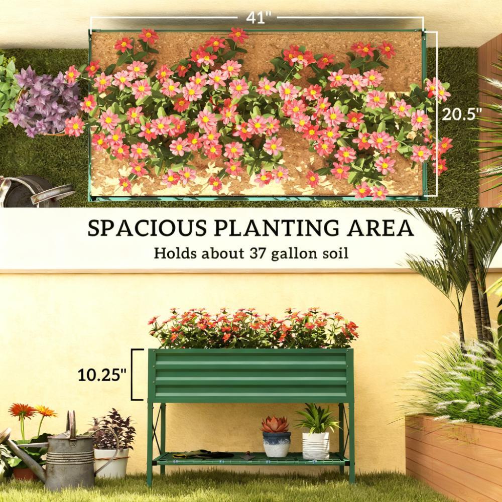 Spacious Gardening Bed,Metal Planter Box,Galvanized Raised Garden Bed,with Legs,Storage Shelf and Bed Liner Media 4