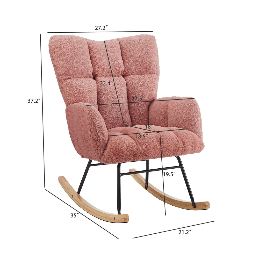 Glider Chair Teddy Fabric Pink With Sturdy Metal Frame For Living Room Comfort & Rocking Style Media 8