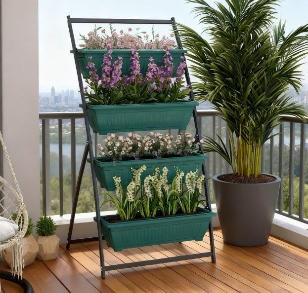 Plant Stand Grow Container,4-Tier Vertical Raised Garden Planter with 4 Boxes,for Vegetable & Flowers Media 1