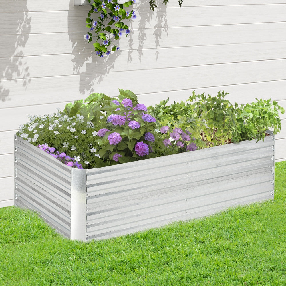 Outsunny Galvanized Raised Garden Bed Kit with Reinforcing Bars, Large and Tall Metal Planter Box for Vegetables, Flowers and Herbs, 6' x 3' x 2', Silver Media 8