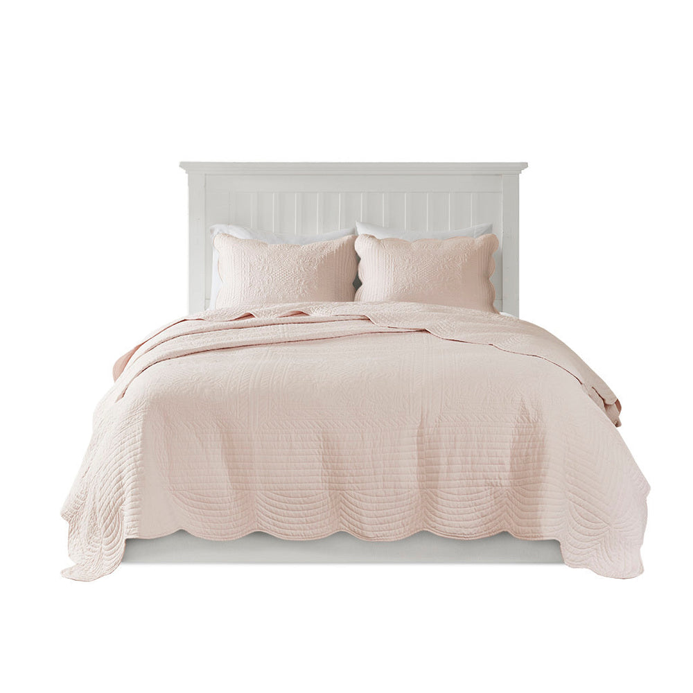 3 Piece Reversible Scalloped Edge Quilt Set Blush Full/Queen Media 11