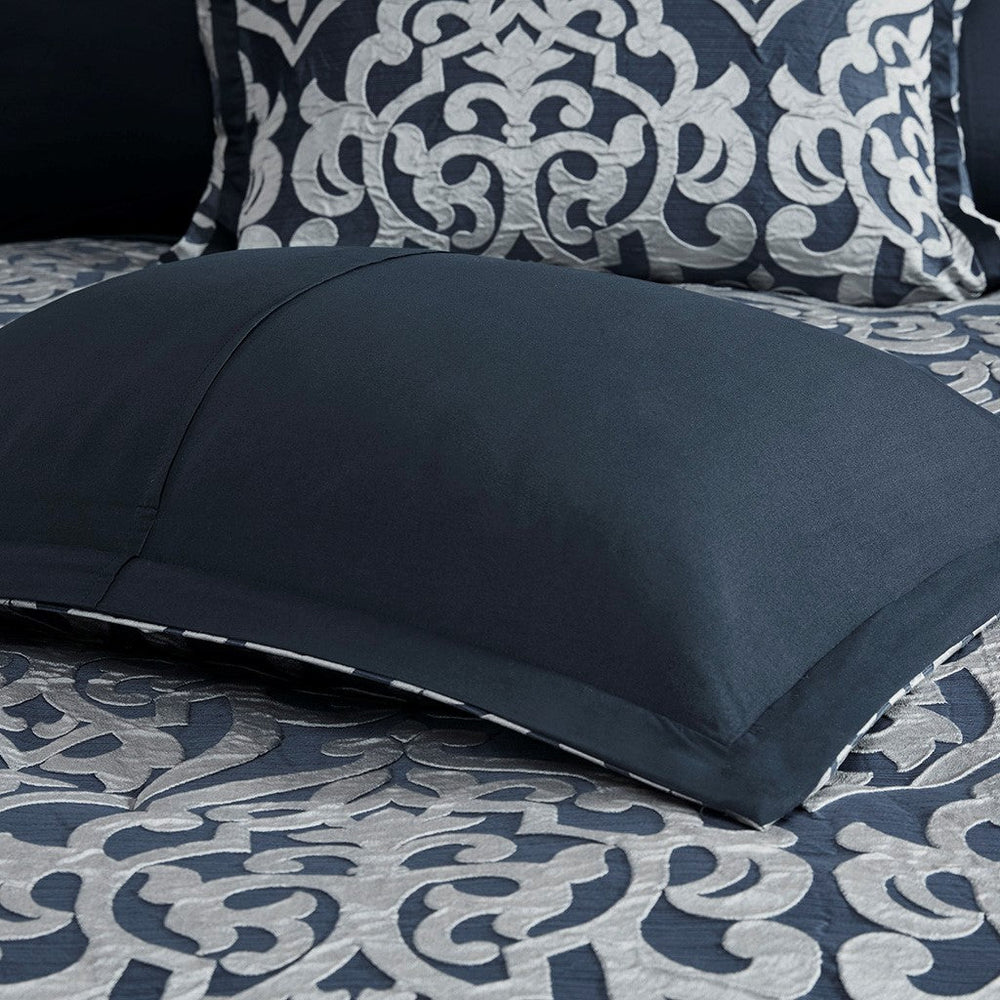 8 Piece Jacquard Comforter Set Navy/Silver Cal King Media 14