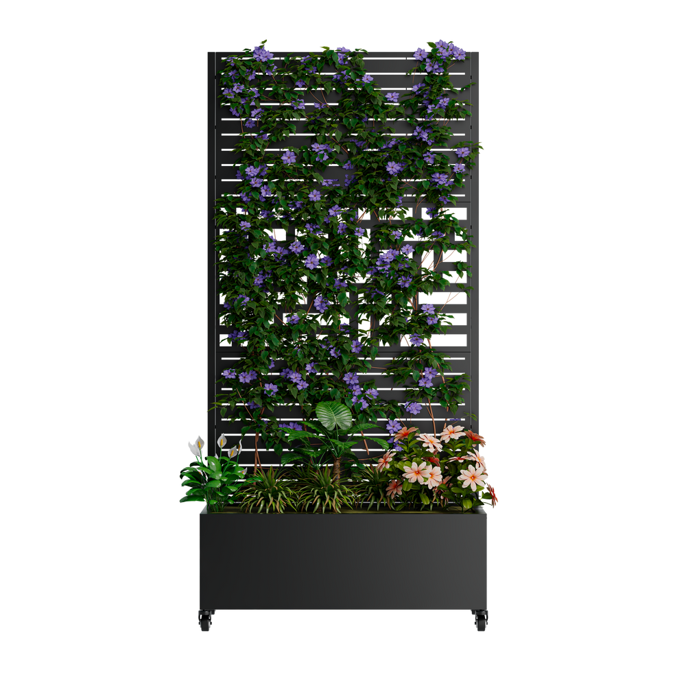 Metal Planter Box with Trellis, 73'x35'x16 Metal Raised Garden Bed with Trellis, Metal Planter Box with Drainage Holes & Lockable Wheels & Privacy Screen for Climbing Plants, Vegetables, Vines Media 2