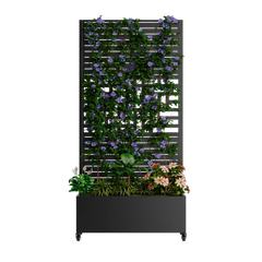 Metal Raised Garden Bed with Trellis, Drainage Holes, Lockable Wheels & Privacy Screen perspective