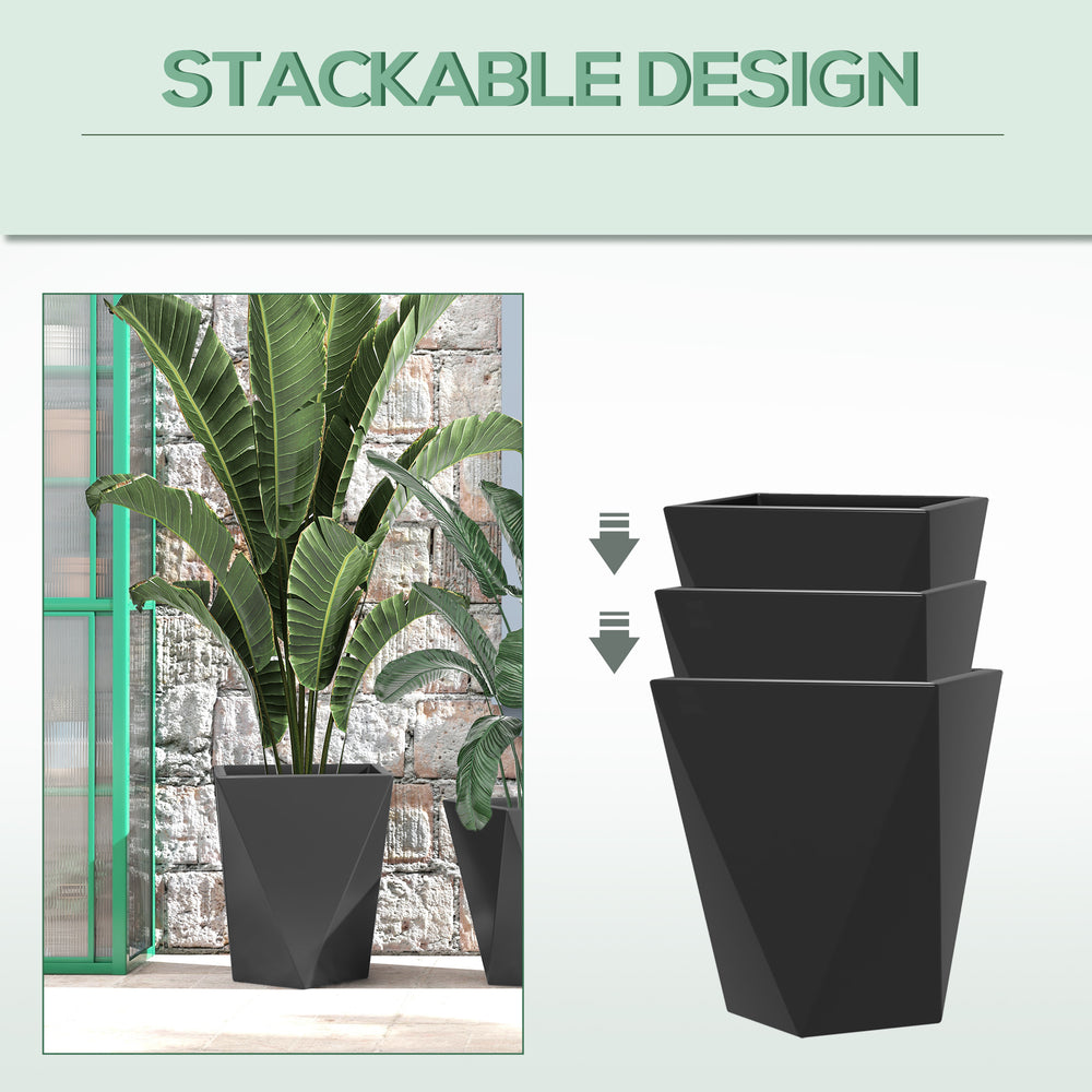 Outsunny Set of 3 Tall Planters, 18', 15.25', 11.75', MgO Indoor Outdoor Planters with Drainage Holes, Stackable Flower Pots for Garden, Patio, Balcony, Front Door, Black Media 5